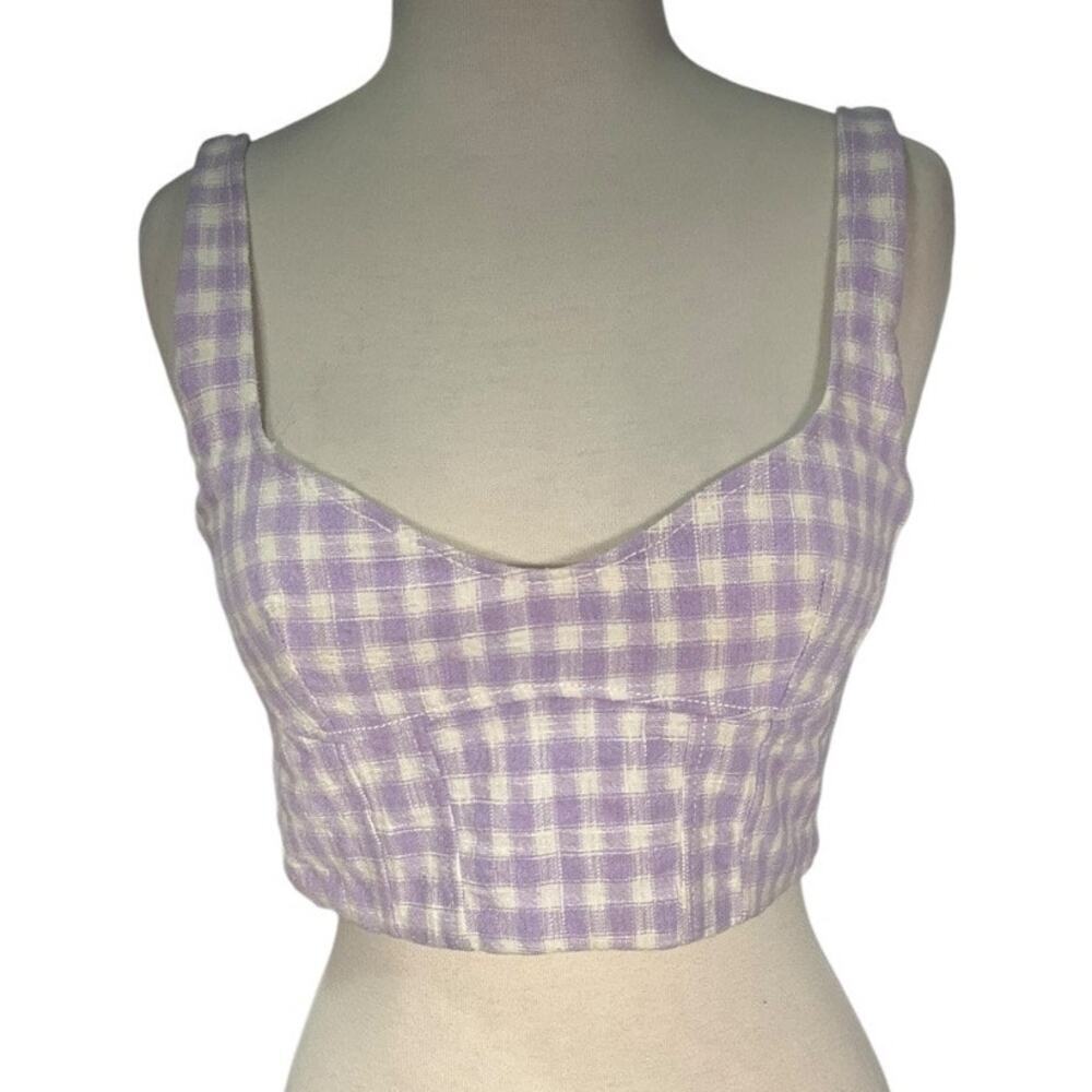 Zara Purple Gingham Crop Top Womens M Corset Bustier Plaid Cottagecore Tank